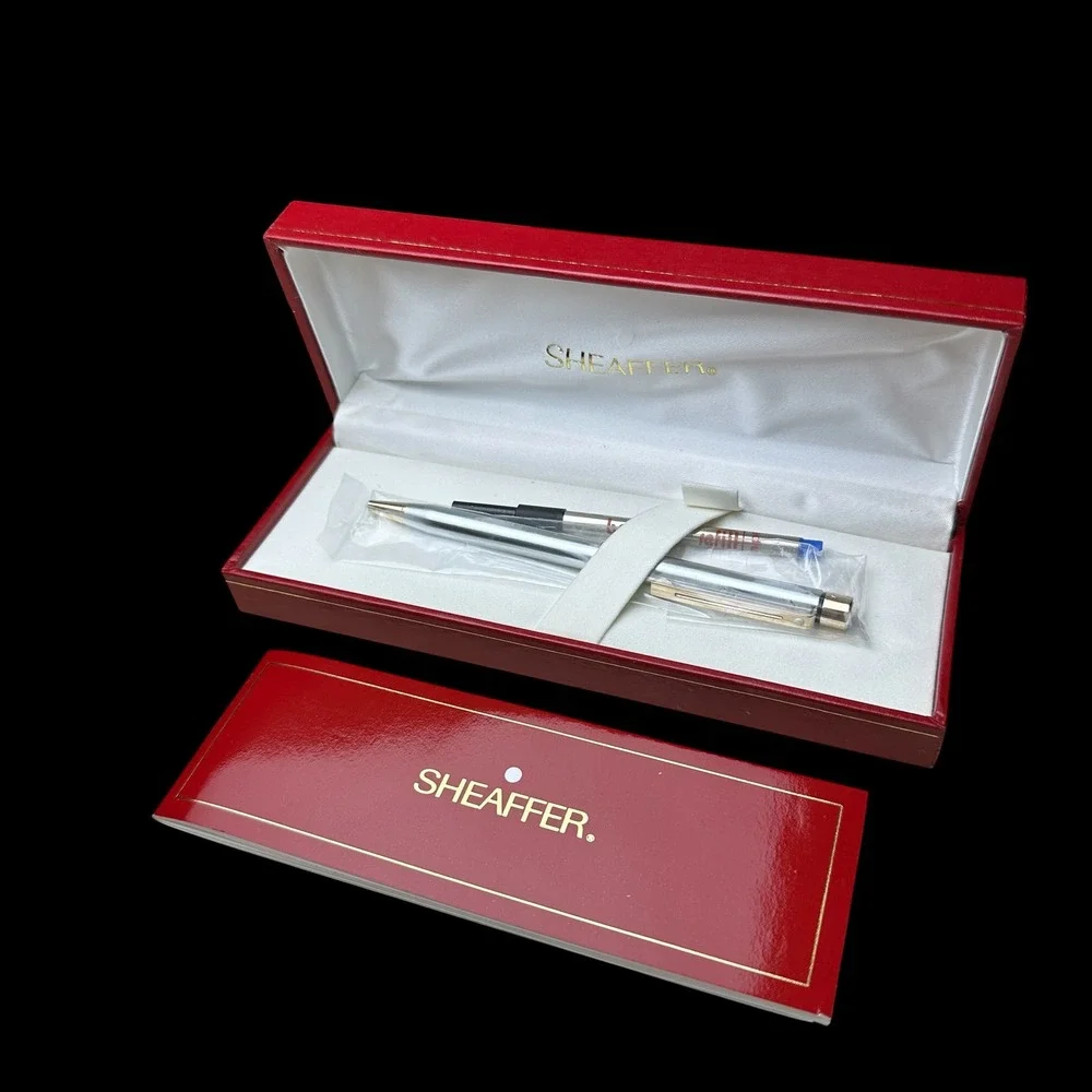 Sheaffer Fashion Ballpoint Pen Brushed Chrome Gold Trim White Dot USA 6173 A0511